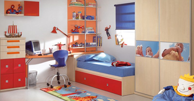 white-wall-color-kids-bedroom-designs-with-cream-and-orange-combine-furniture-blue-bedding-and-drawer-in-below-bed-also-small-window-blue-curtain-at-excellent-interior-design-800x416